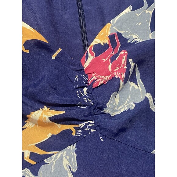 Anthropologie Modcloth Blue Horse Equestrian Dress Short Ruffle Sleeved XL - Picture 15 of 16